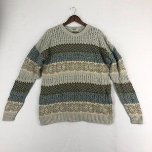 Blarney VTG Men's Size X-Large Blue Brown Cream Striped Linen Blend Knit Sweater